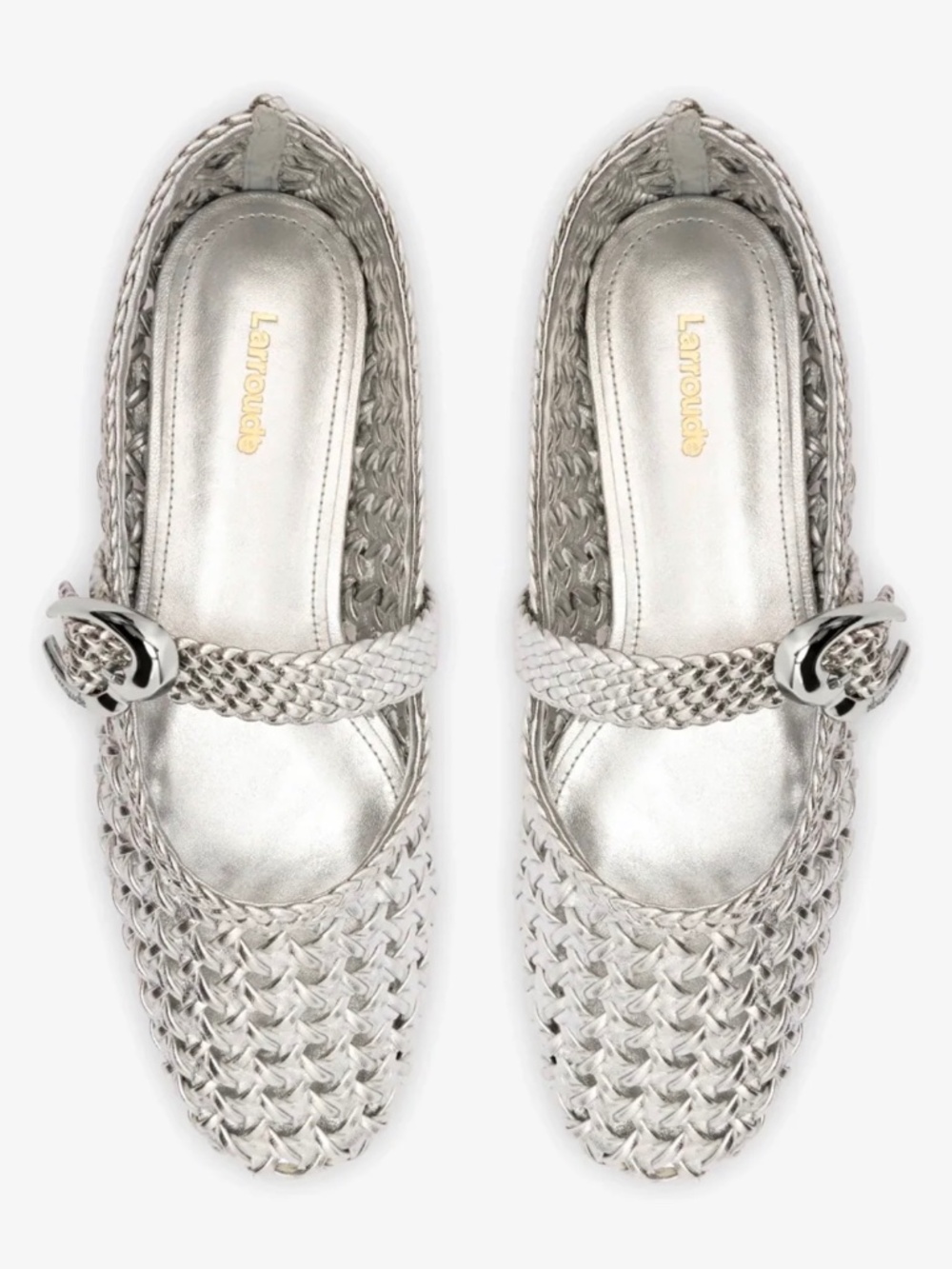 Larroude VERONA Macrame Ballet Flat - Silver Metallic Leather Sz 8.5 NWT